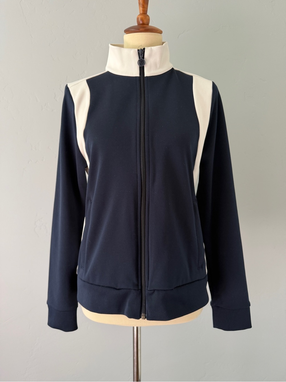 Tory Sport Tory Burch Track Jacket Navy White Colorblock Full-Zip - Size L